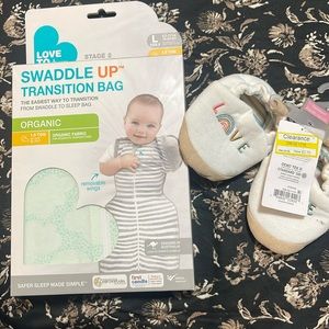 NWT newborn shoes and swaddle transition bag